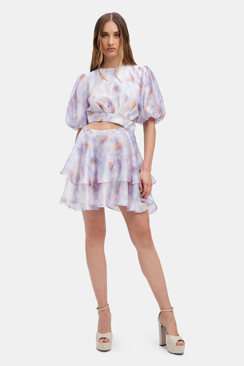 MAIA FLORAL MINI DRESS in colour FAIR ORCHID