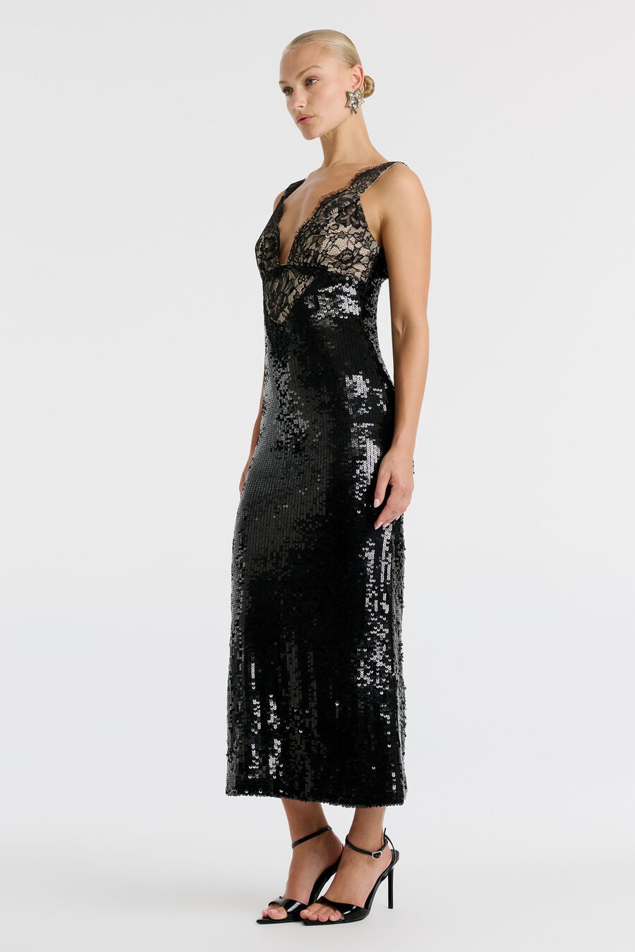 TORIE LACE SEQUIN MAXI DRESS in colour Black