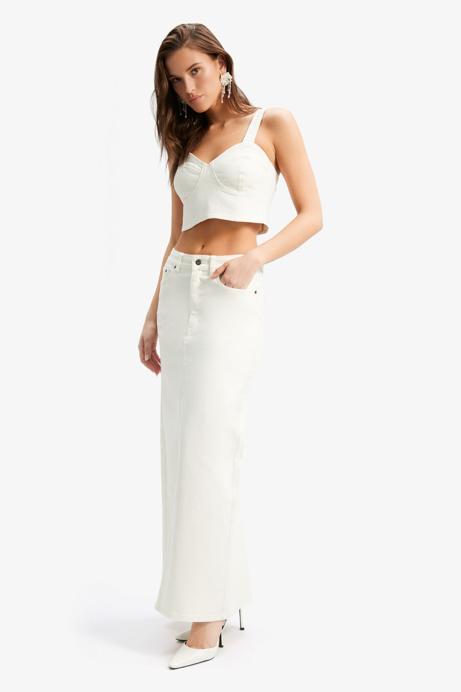 EVIANNA DENIM MAXI SKIRT in colour OFF WHITE
