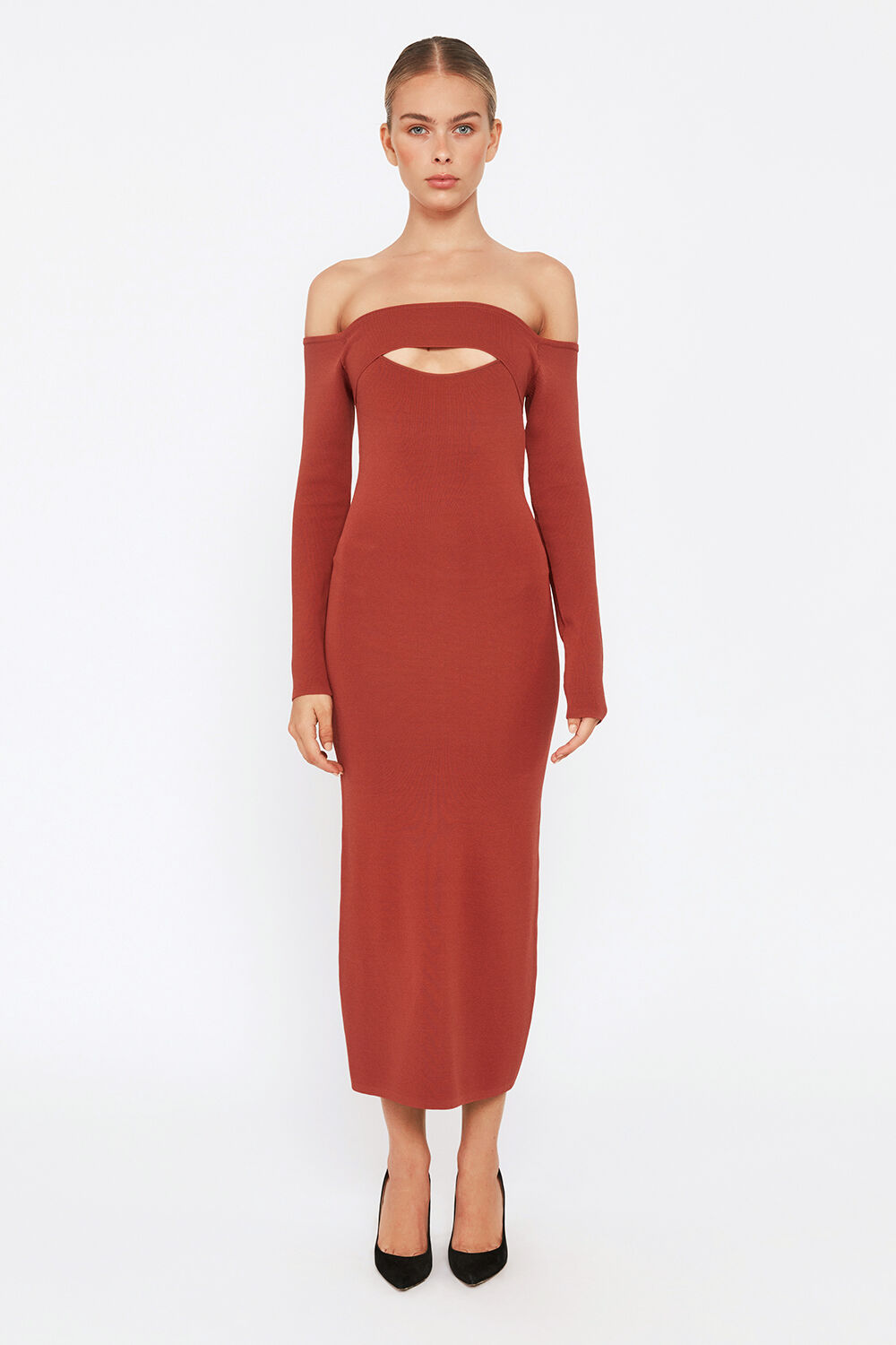 LAINA MIDI KNIT DRESS in colour COPPER BROWN
