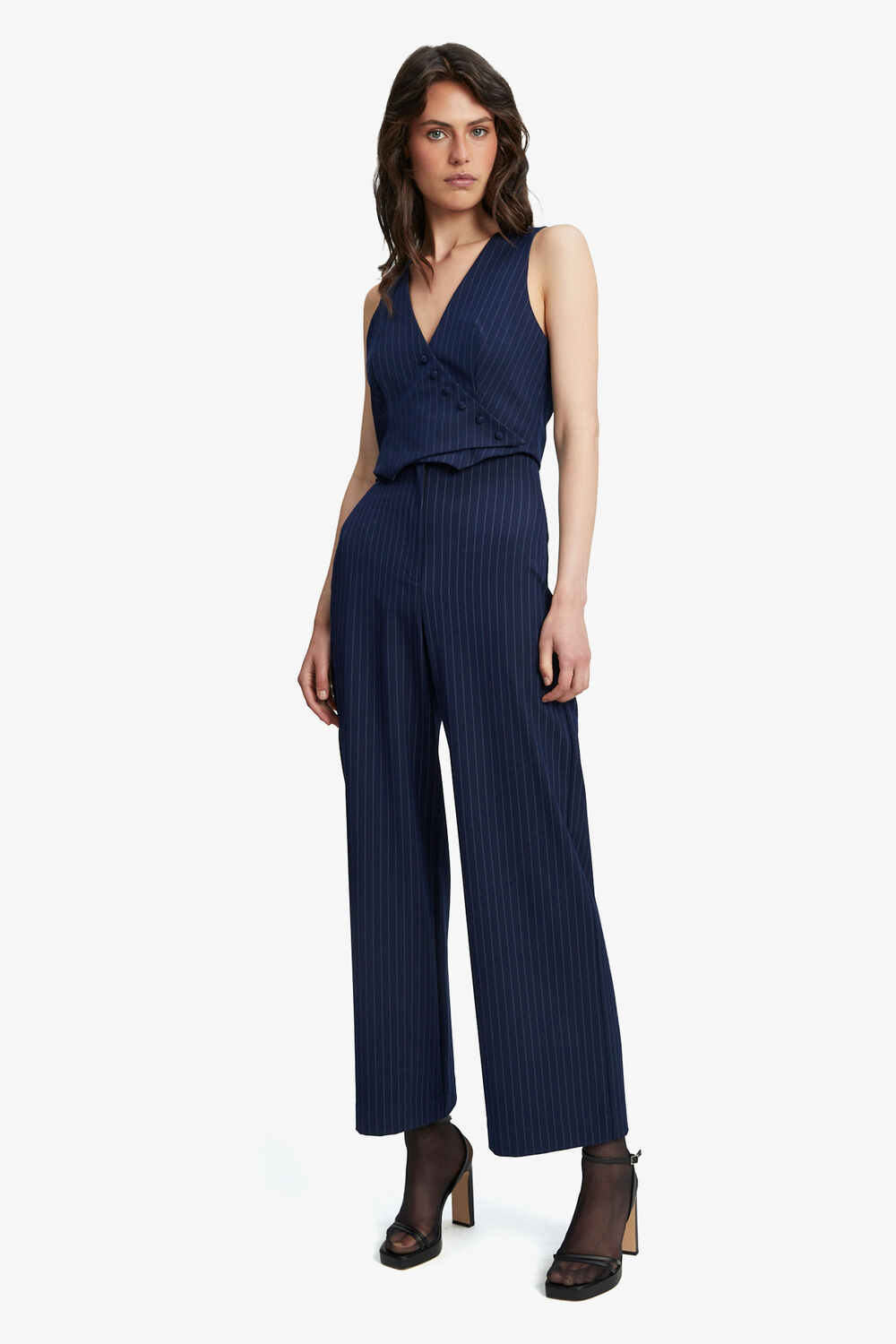 PIN STRIPE WIDE LEG PANT in colour BLACK IRIS