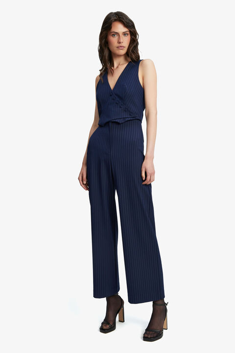 PIN STRIPE WIDE LEG PANT in colour BLACK IRIS