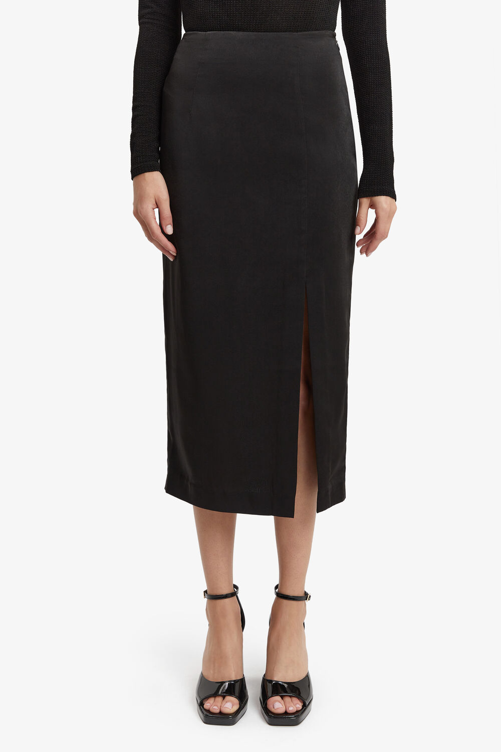 REAGAN MIDI SLIT SKIRT in colour CAVIAR