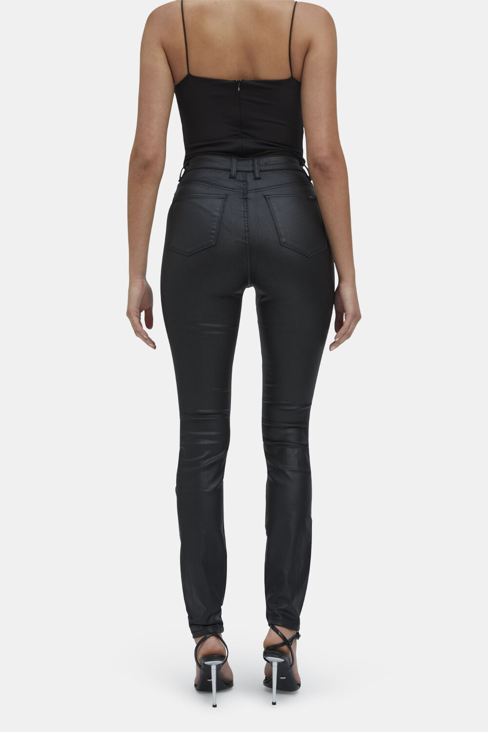 KHLOE HI TALL COATED JEAN in colour JET BLACK