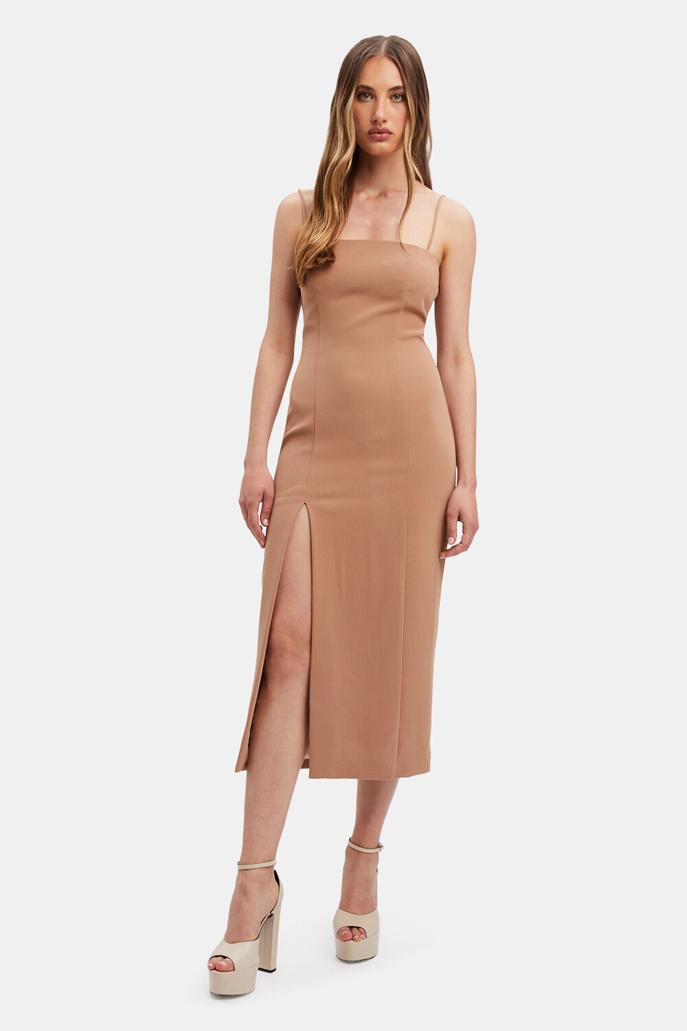 MERCER MIDI DRESS in colour TAN