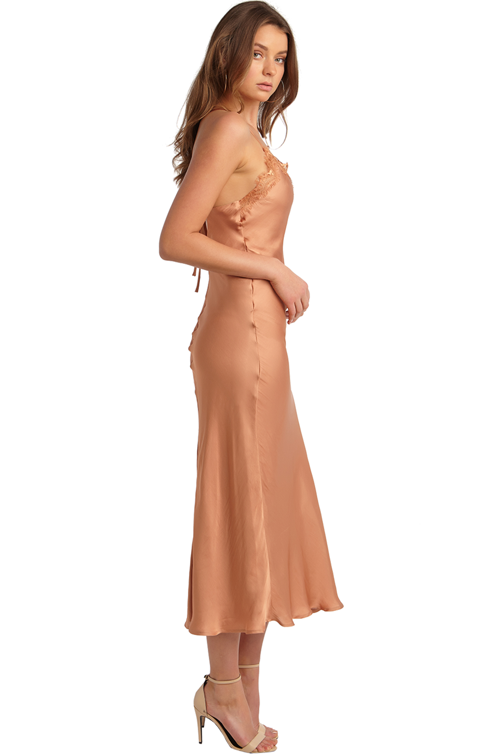 SANDIE SLIP DRESS in colour SANDSTONE