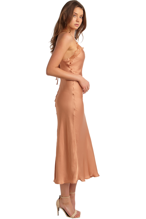 SANDIE SLIP DRESS in colour SANDSTONE