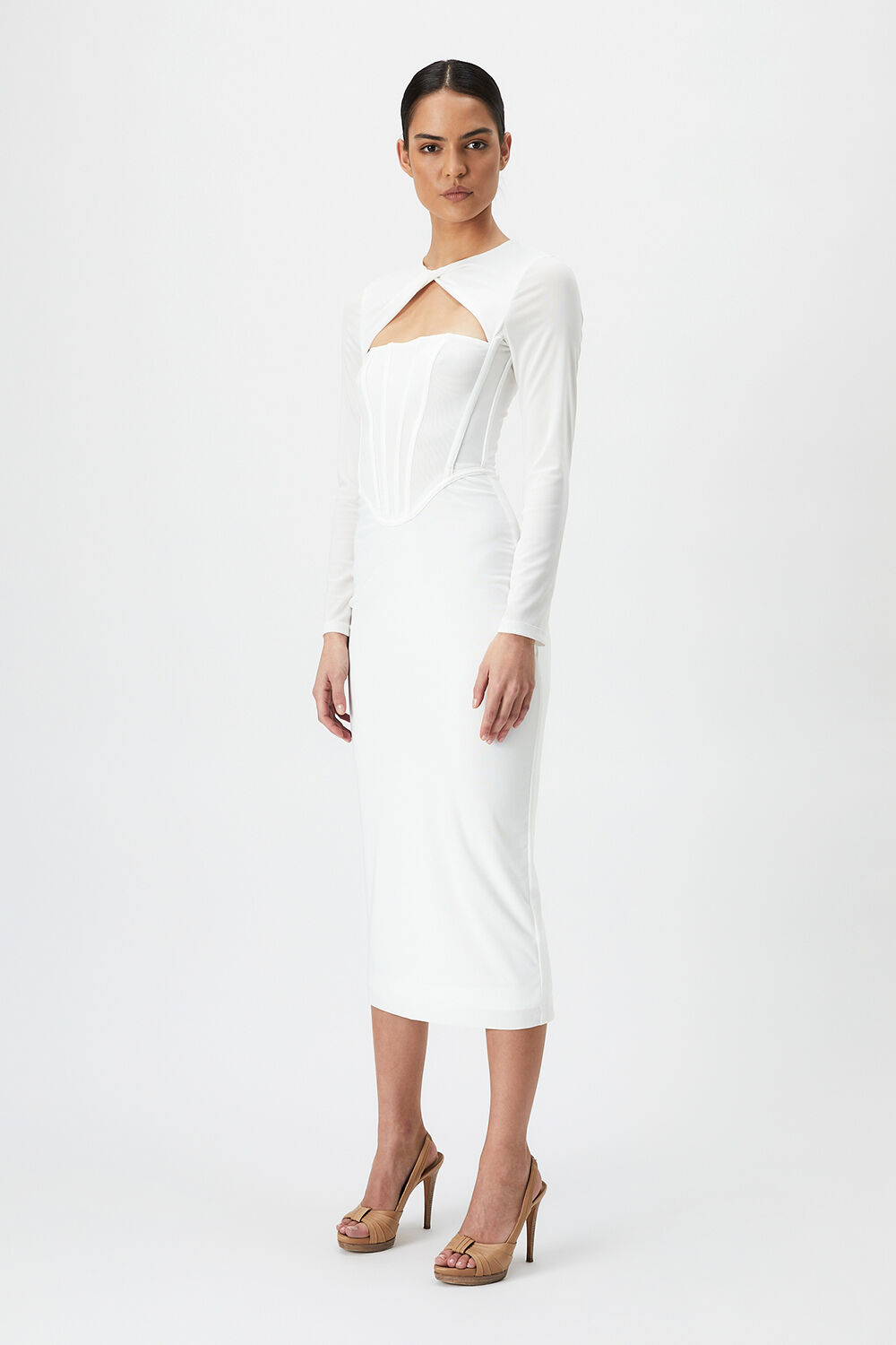 RAMONA CORSET MESH DRESS in colour BRIGHT WHITE
