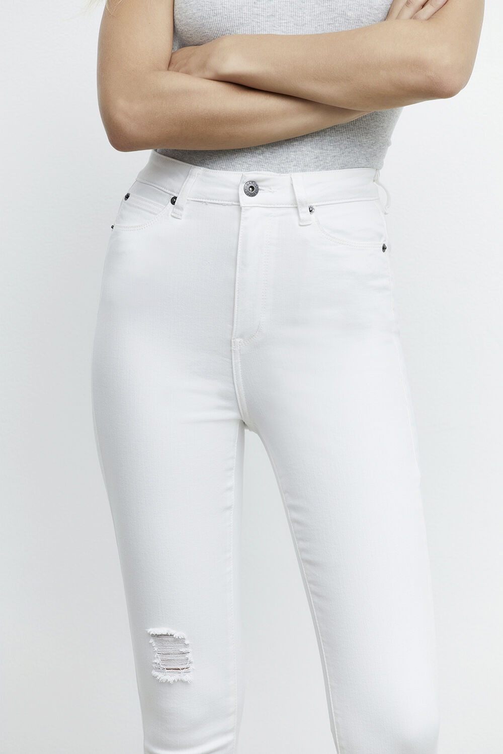 KHLOE HI CROP RIP JEAN in colour SNOW WHITE