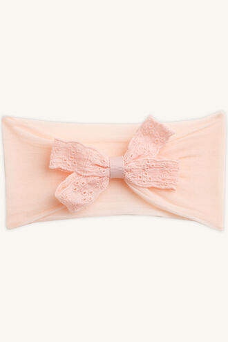 LACE BOW BABY HEADBAND in colour IMPATIENS PINK