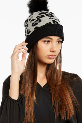 LEOPARD BEANIE in colour GRAY MIST