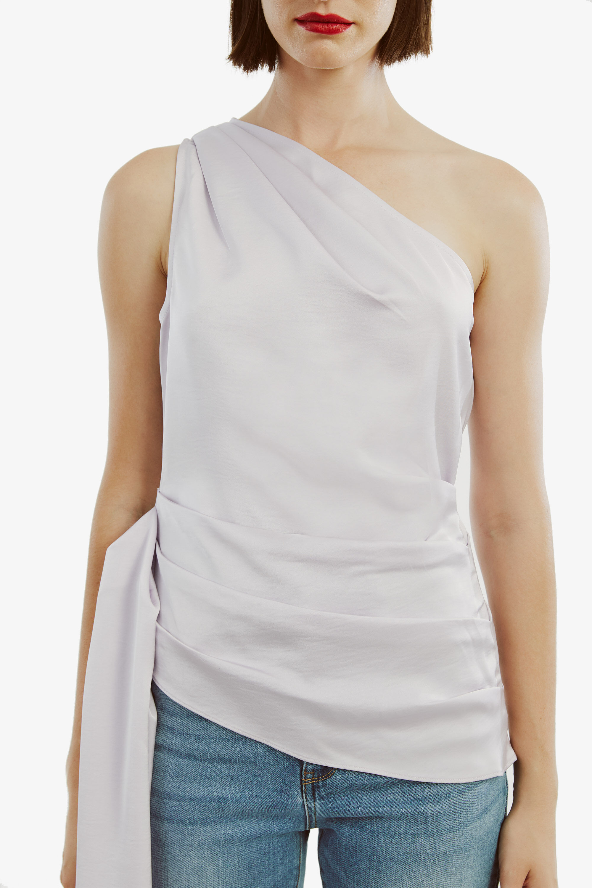 Zara white one shoulder asymmetric top blous clearance