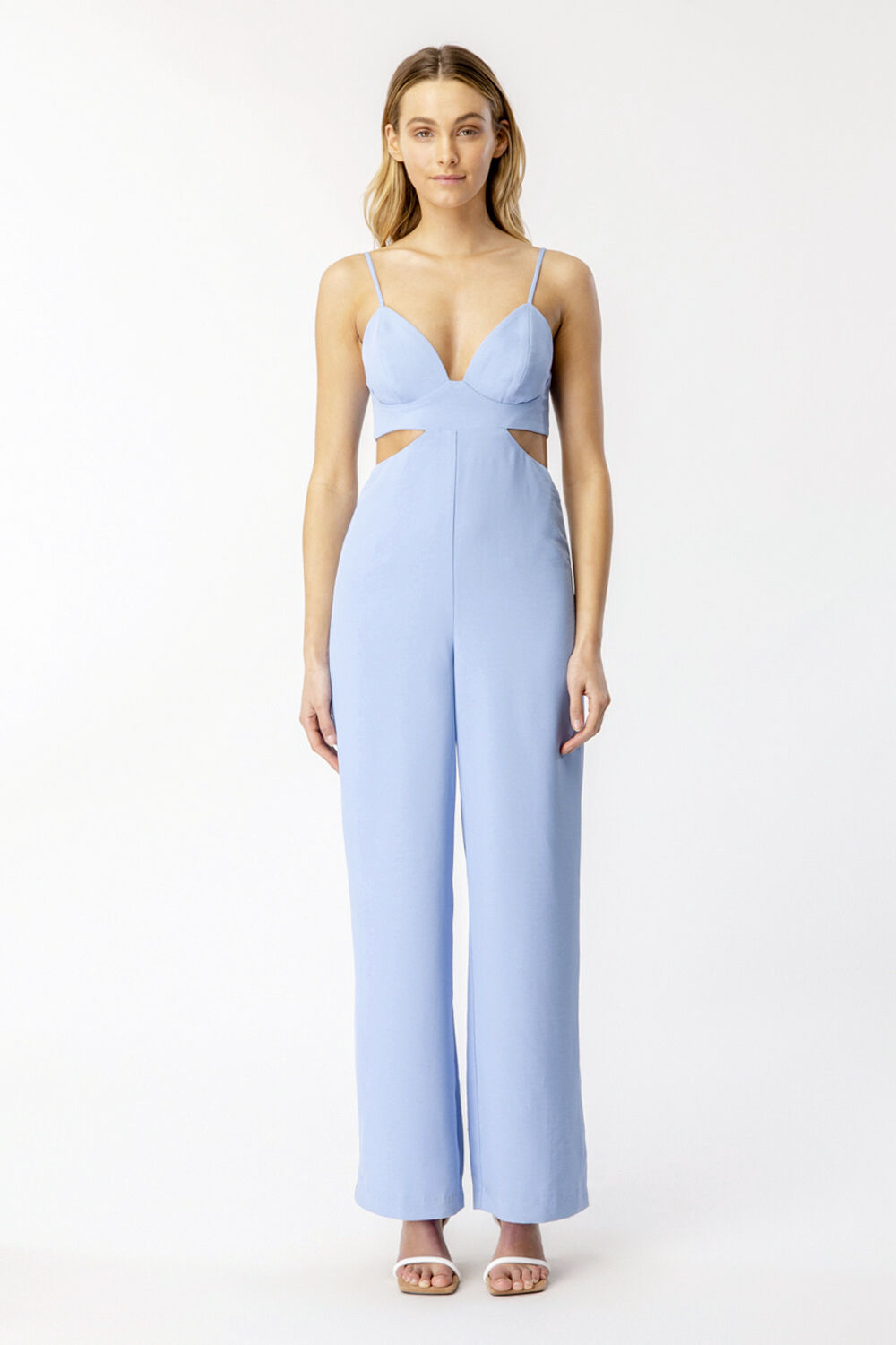 Cut Out Slit Pant Suit in Light Blue 