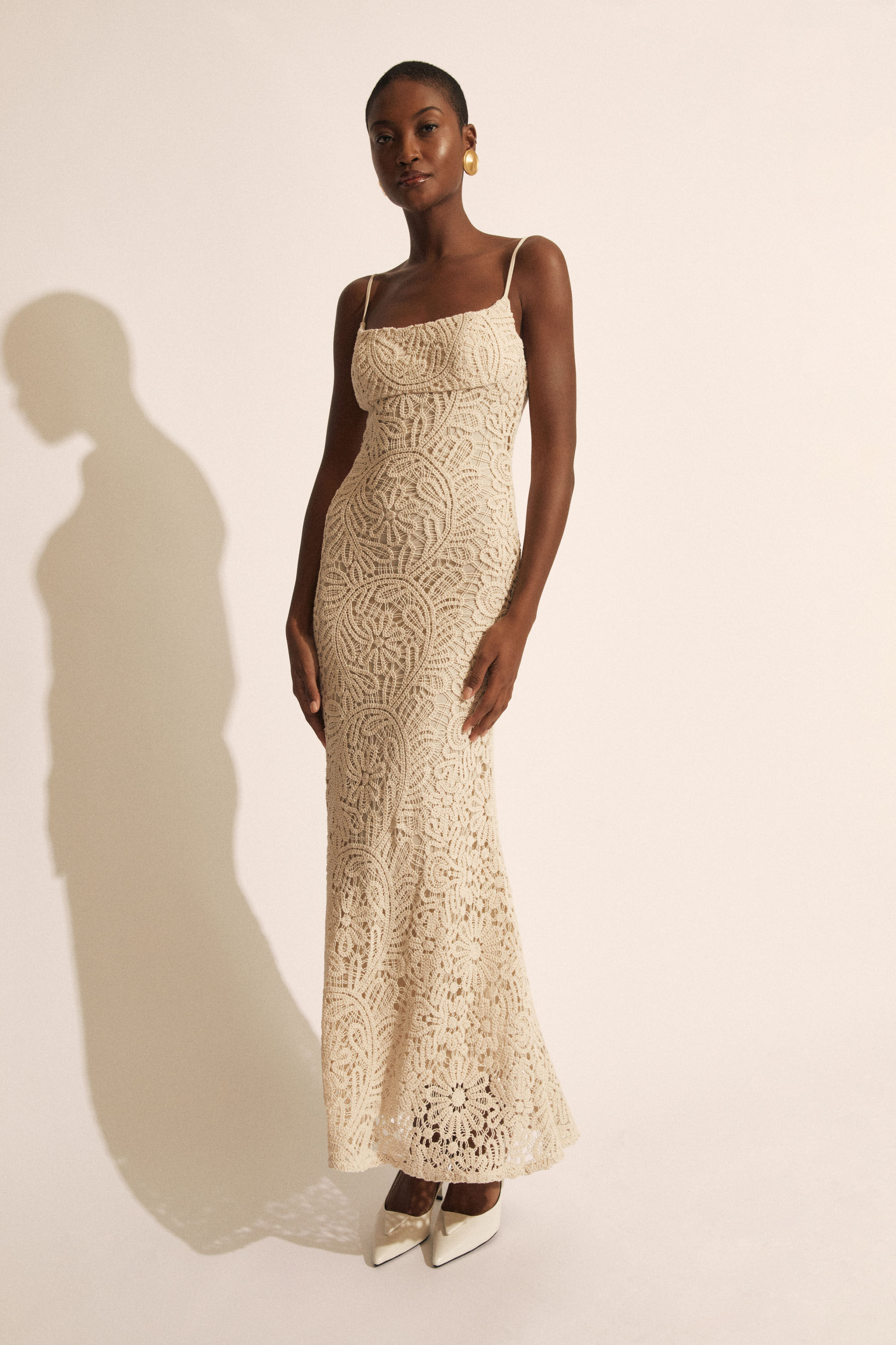 Adoni Crochet Midi Dress In Lght Beige Bardot