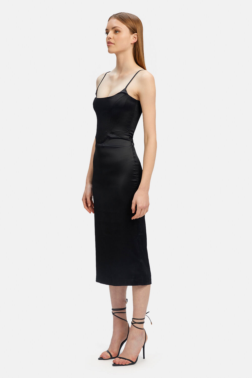 MARLO MIDI DRESS IN CORNFLOWER in colour CAVIAR