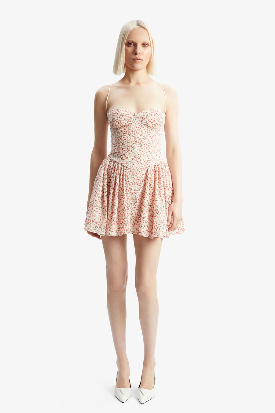 ESTIE EMBROIDERED MINI DRESS in colour RED FLORAL