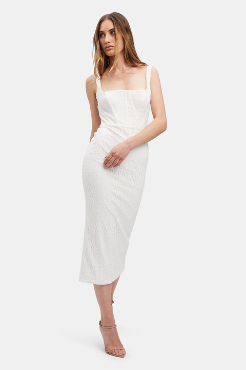 LISE LACE MIDI DRESS in colour BRIGHT WHITE