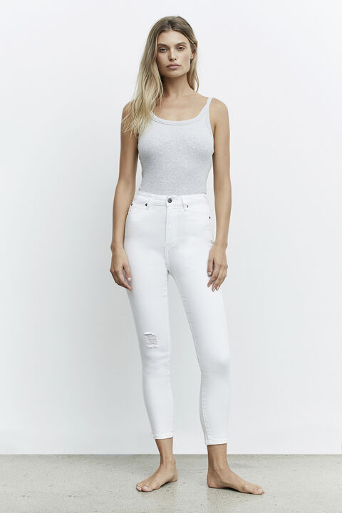 KHLOE HI CROP RIP JEAN in colour SNOW WHITE