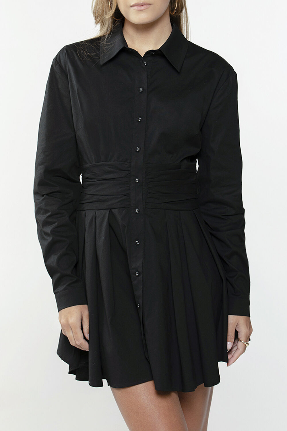 Leoni Mini Shirt Dress in Black | Bardot