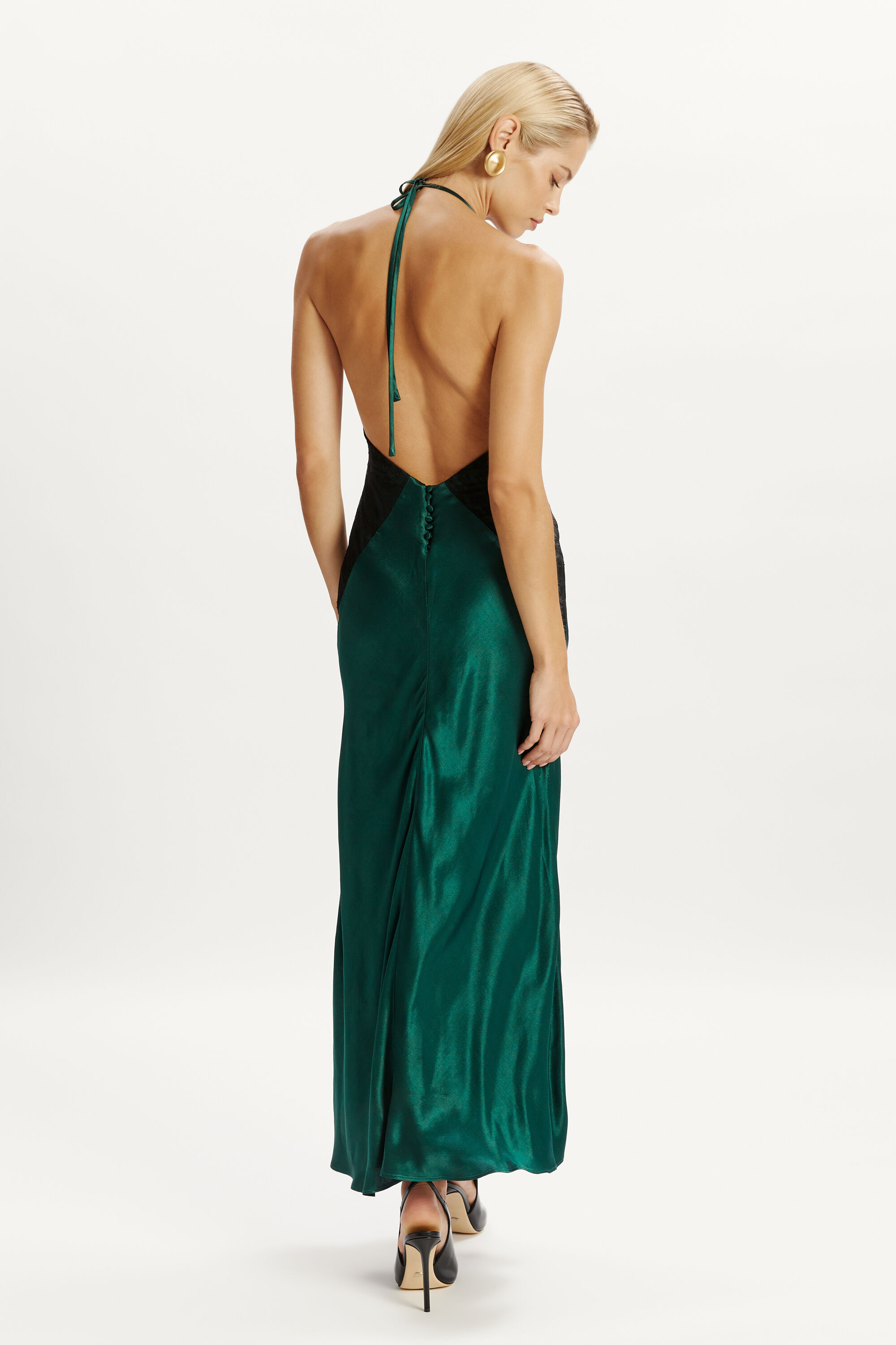 Estrella Halter Maxi Dress In Emerald Green | Bardot