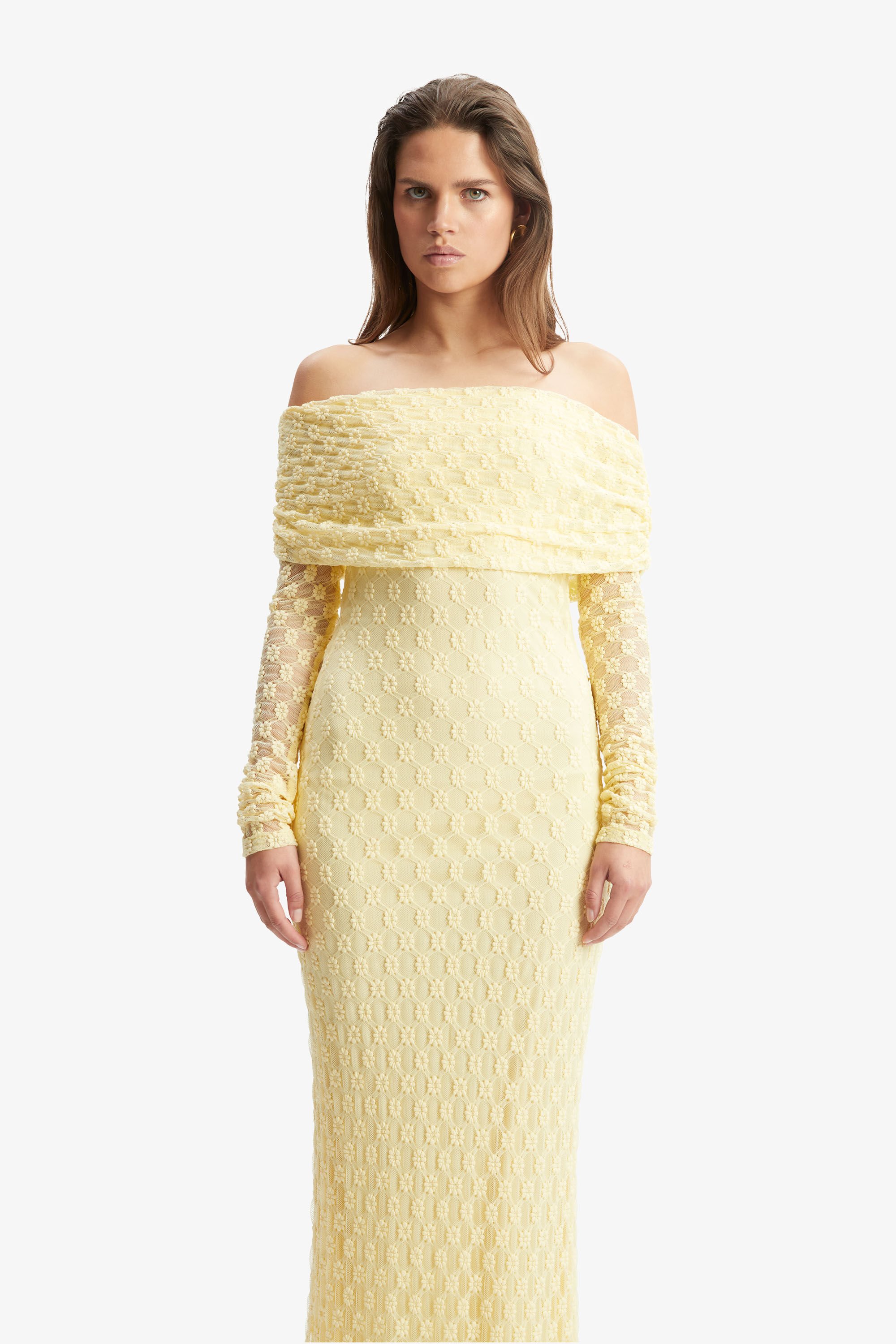 Adoni Off Shoulder Maxi Dress In Canary Yellow Bardot