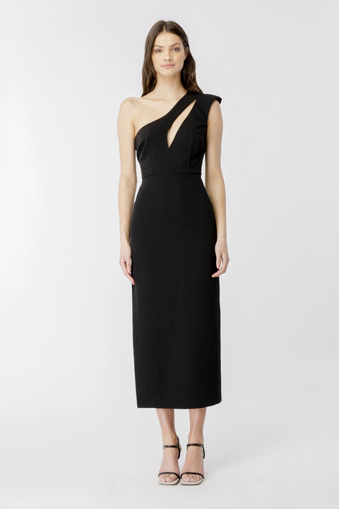 AVELINE ONE SHOULDER DRESS in colour CAVIAR