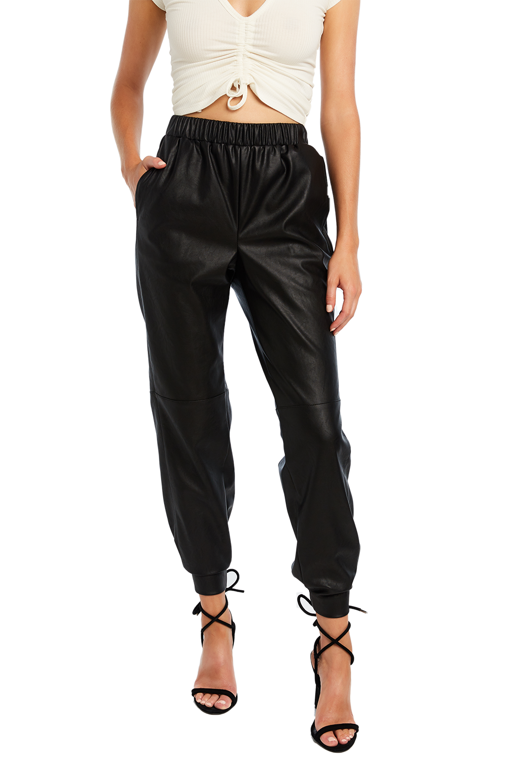 black pu jogger