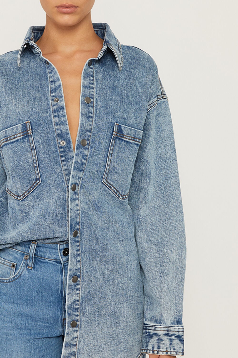 Oversized Denim Shirt in Acid | Bardot