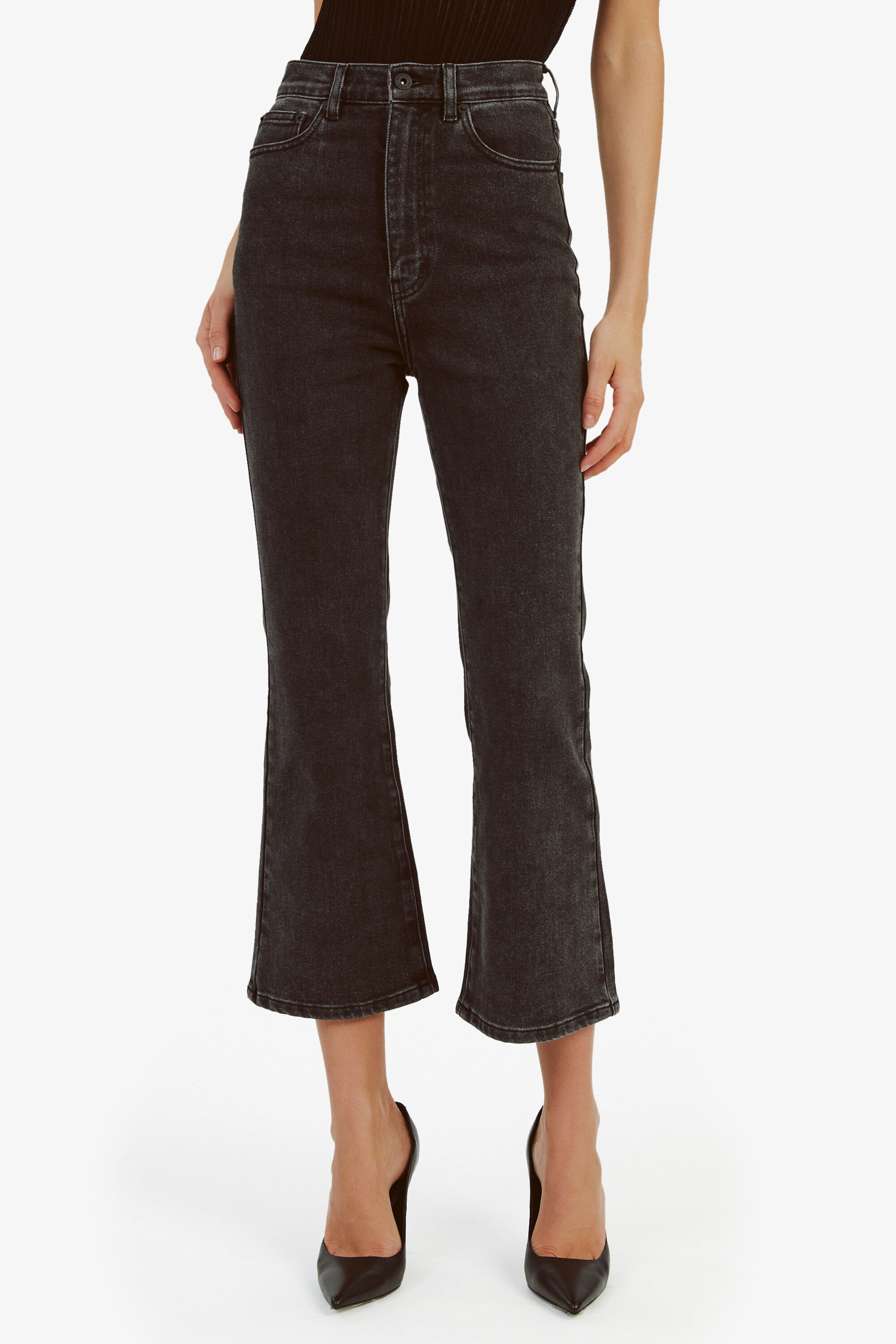 Heidi Flared Cropped Leg In Washed Black | Bardot