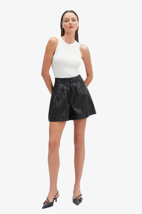 LEON VEGAN LEATHER SHORT in colour CAVIAR