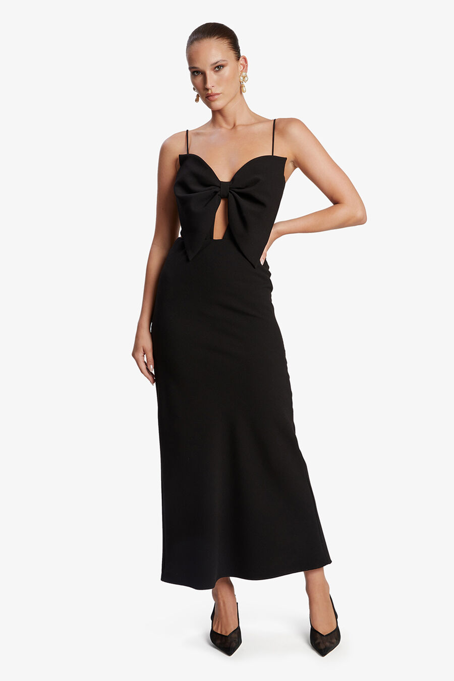 PAULA BOW MAXI DRESS in colour BLACK