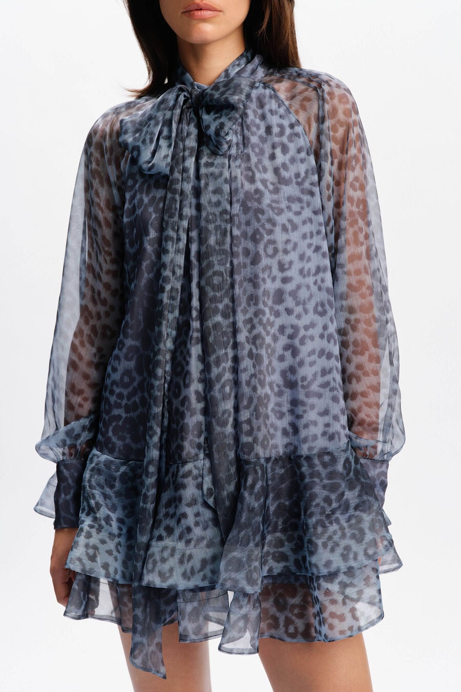 ADRIE BABYDOLL MINI DRESS in colour Blue Leopard