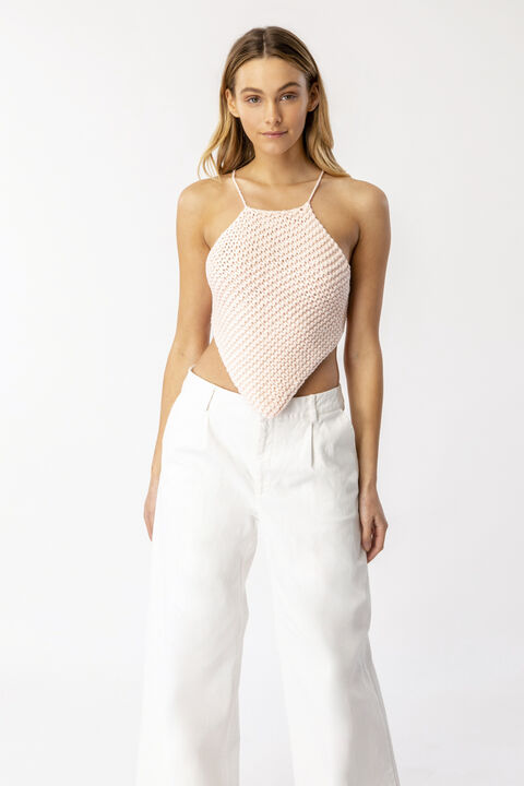 KNITTED HALTER TOP in colour PEACH WHIP