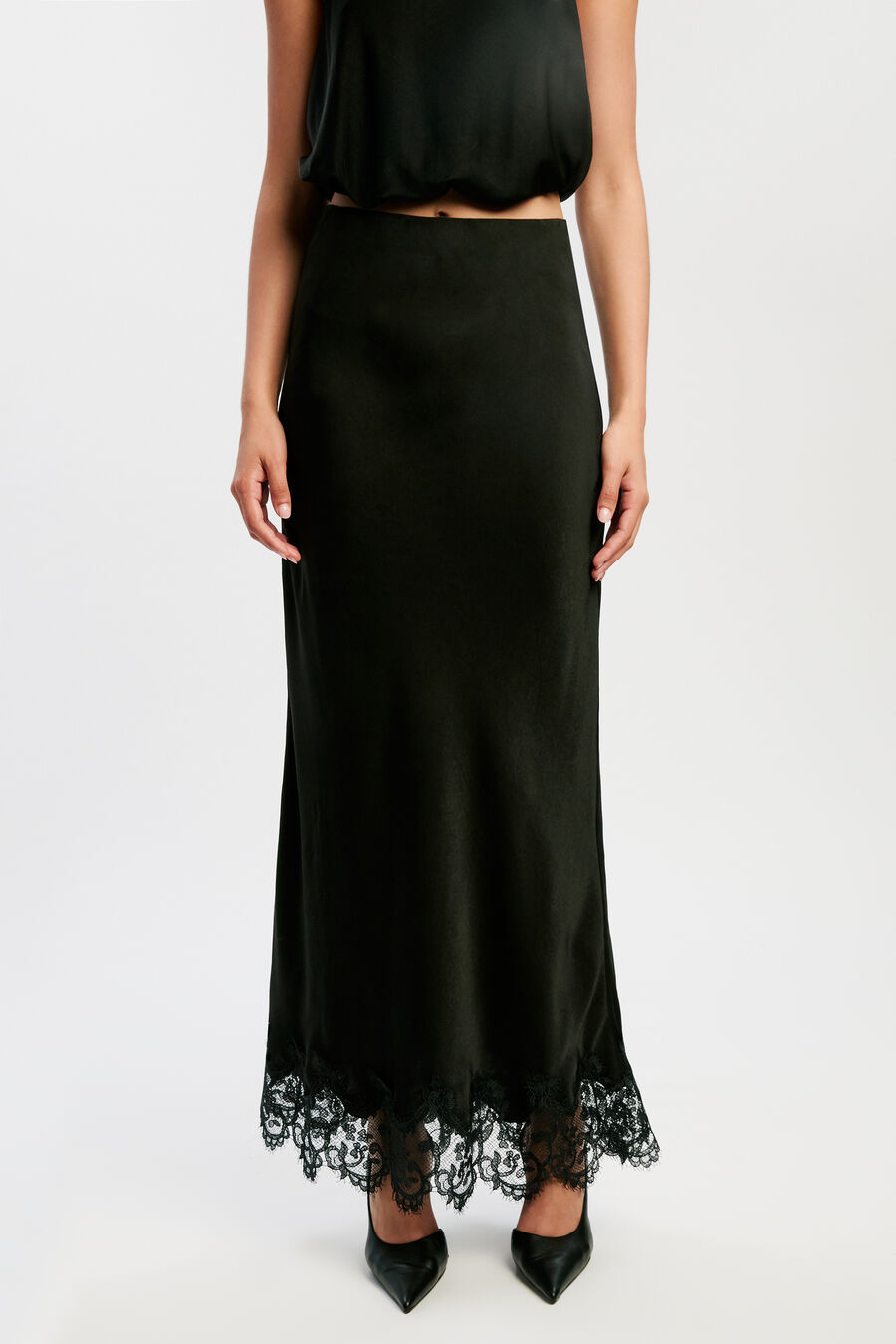 Elisan Lace Satin Midi Skirt