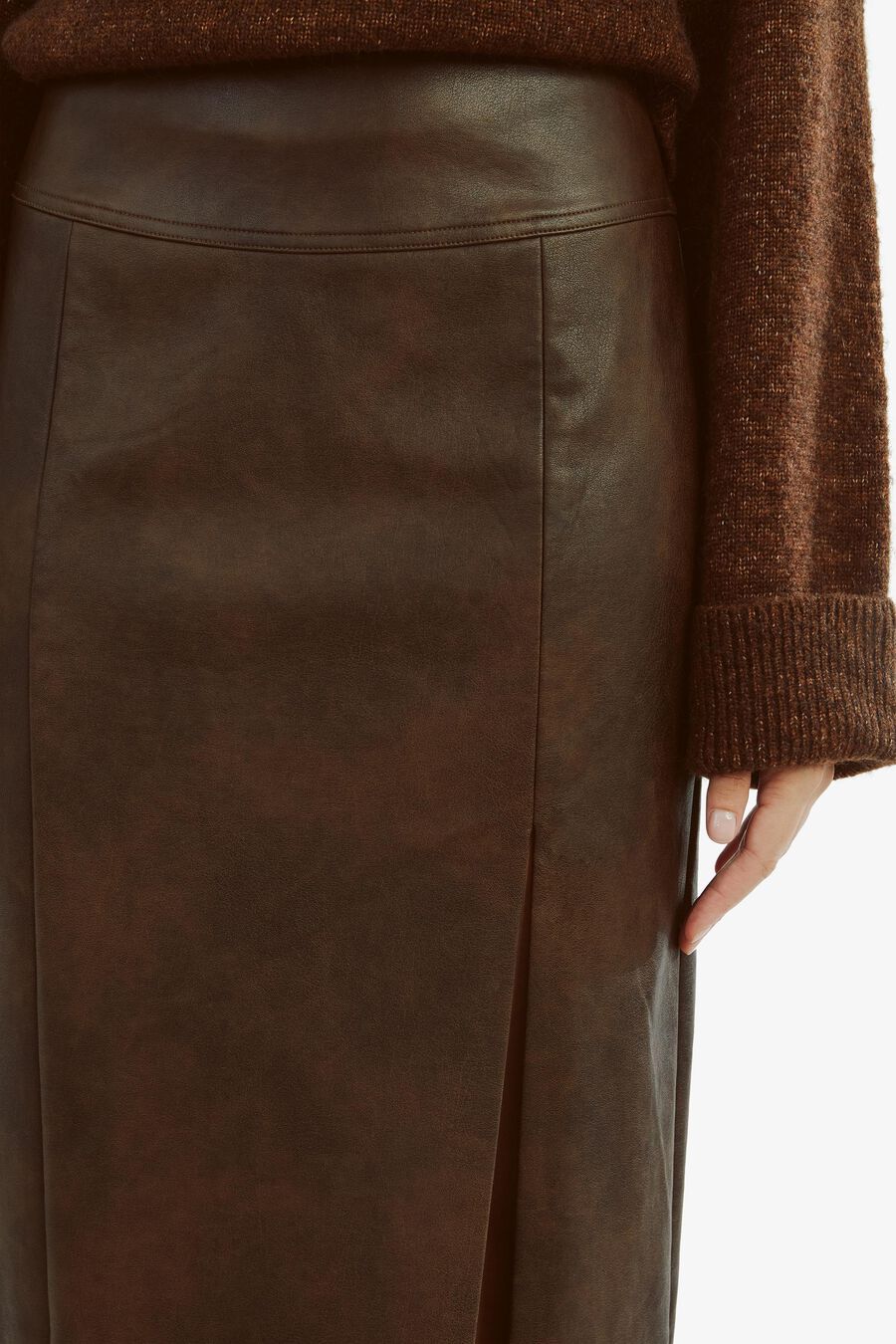 DANTE VEGAN LEATHER MIDI SKIRT in colour DARK CHOCOLATE