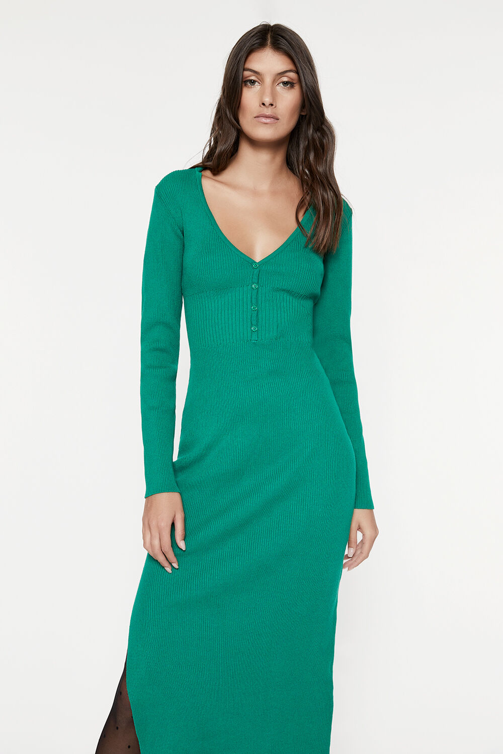 Collar Knit Dress in Bright Grn | Bardot