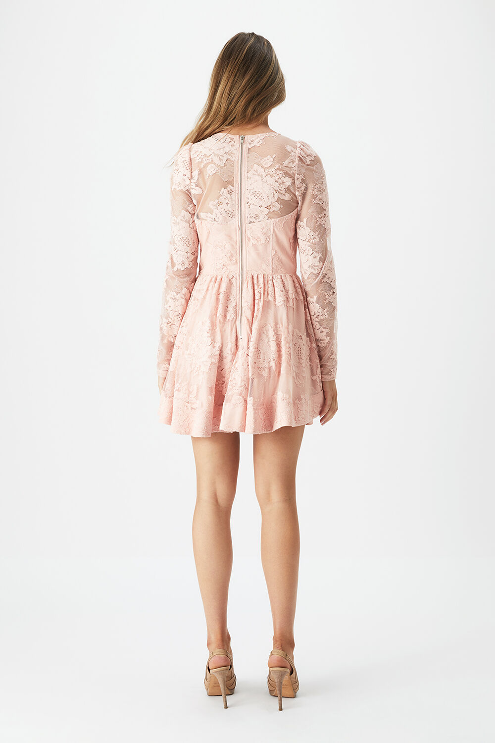 Ellie Lace Corset Dress In Soft Pink Bardot