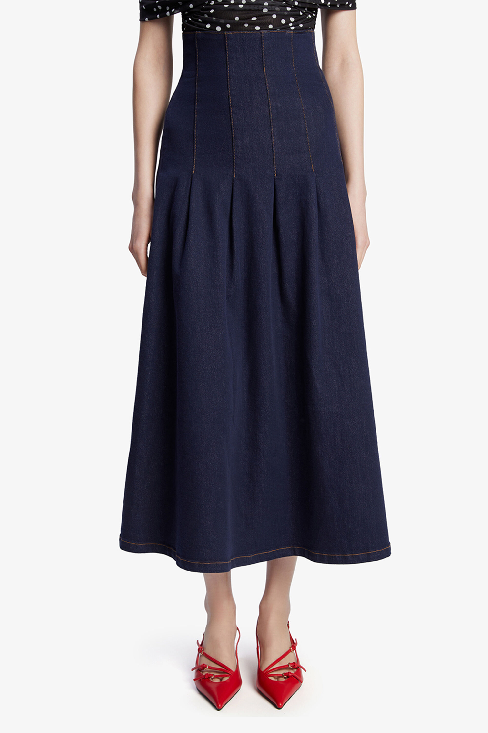 Zeta Denim Midi Skirt In Dark | Bardot