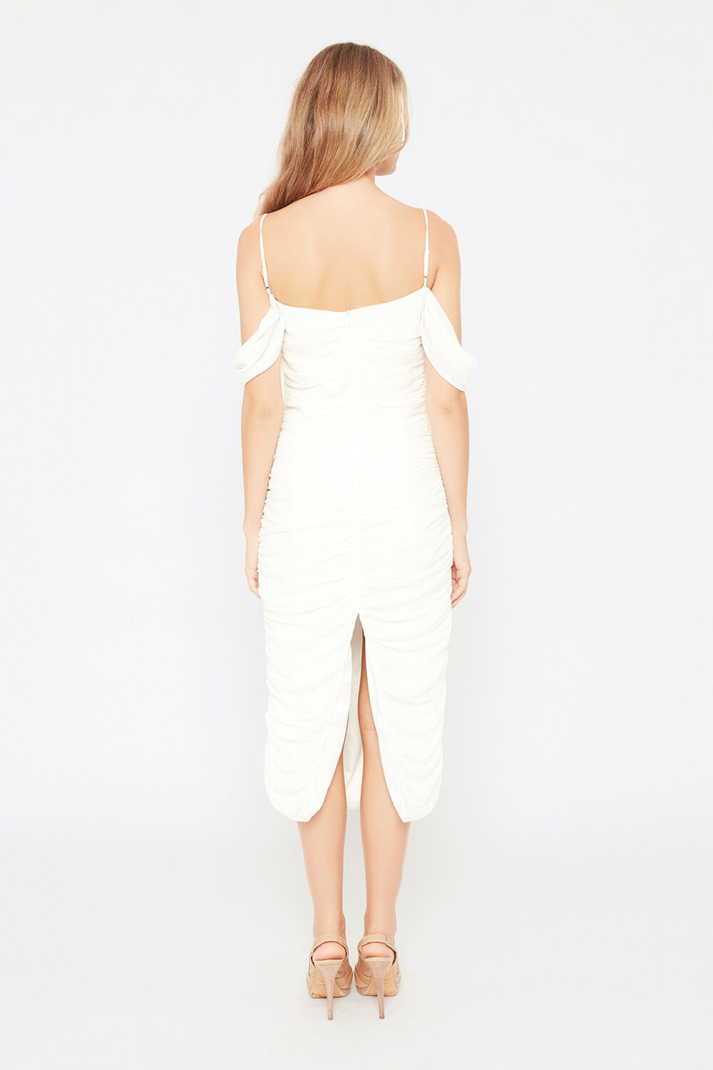 Vivienne Ruched Midi Dress in Ivory 