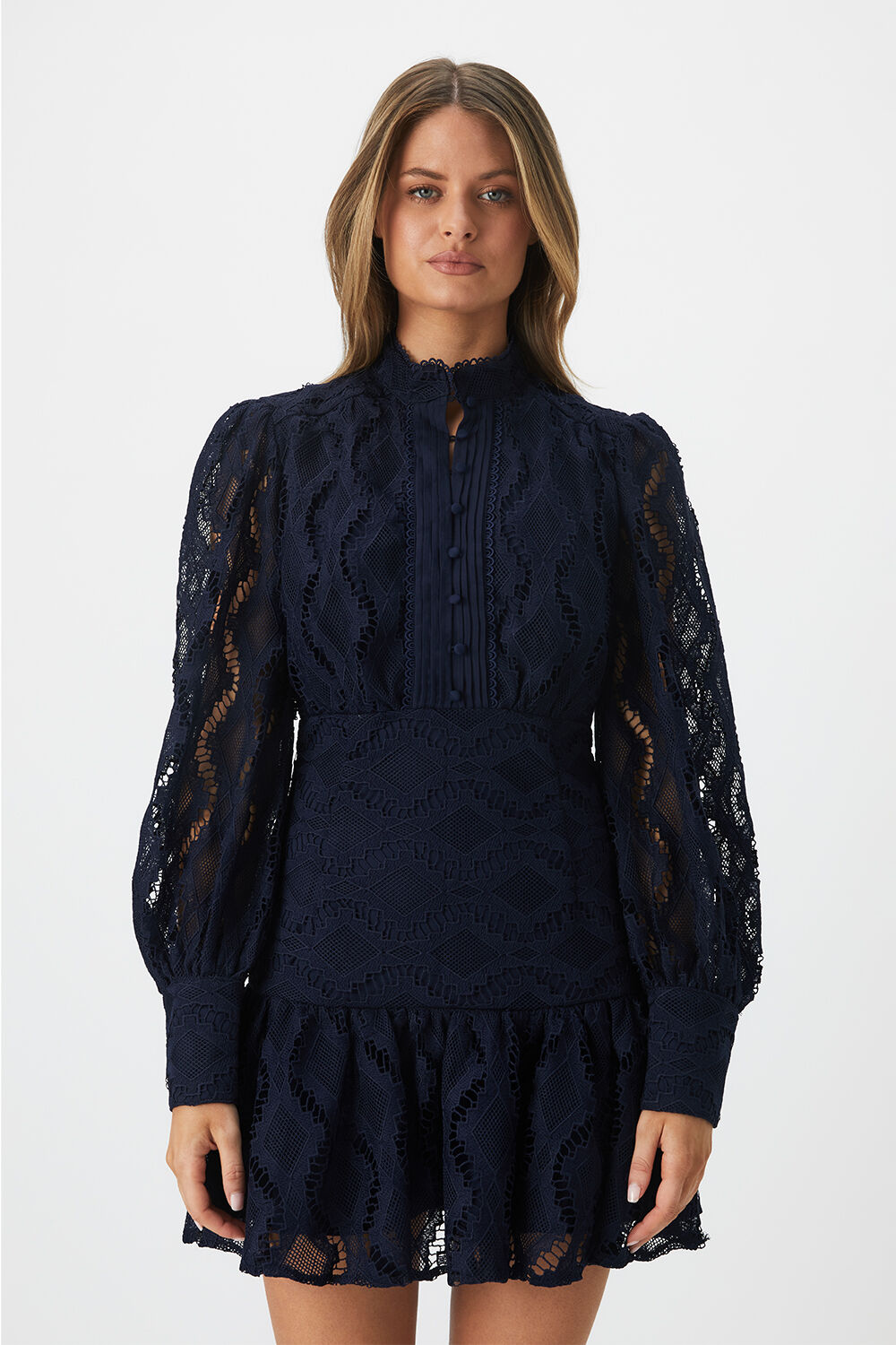 Remy Lace Dress In Navy Bardot