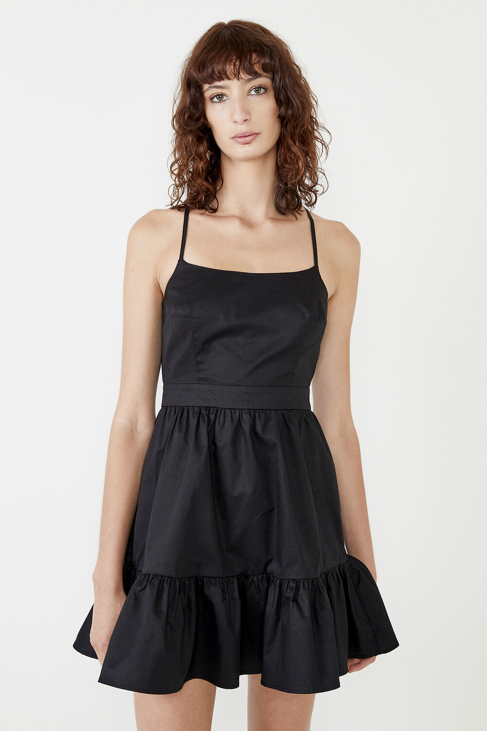 Backless Mini Poplin Dress in Black | Bardot