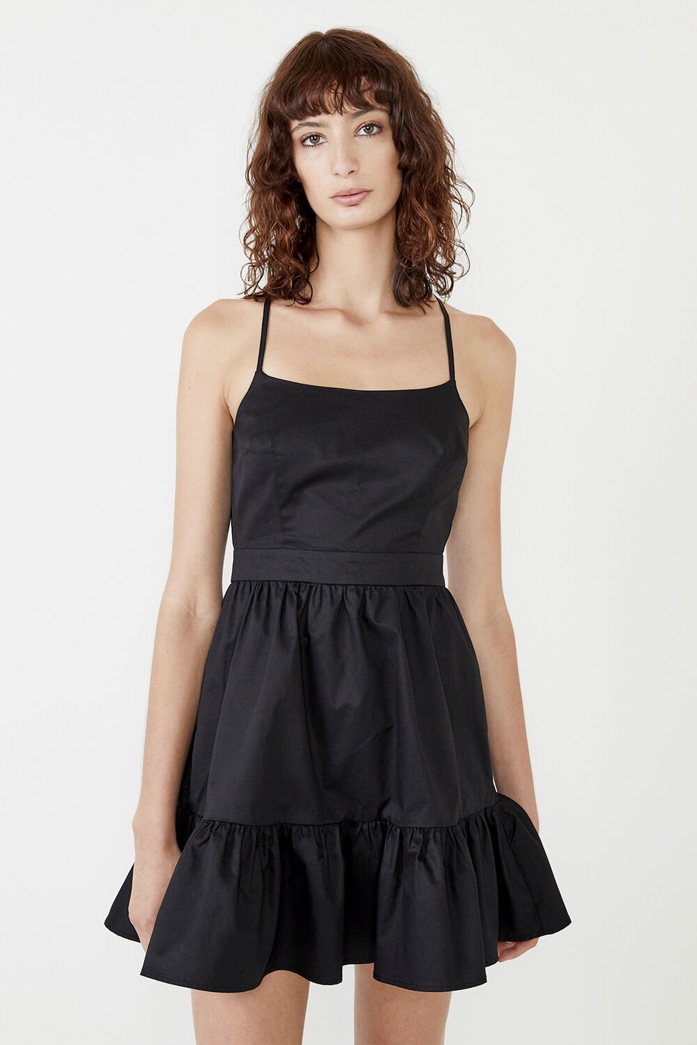 Backless Mini Poplin Dress in Black | Bardot