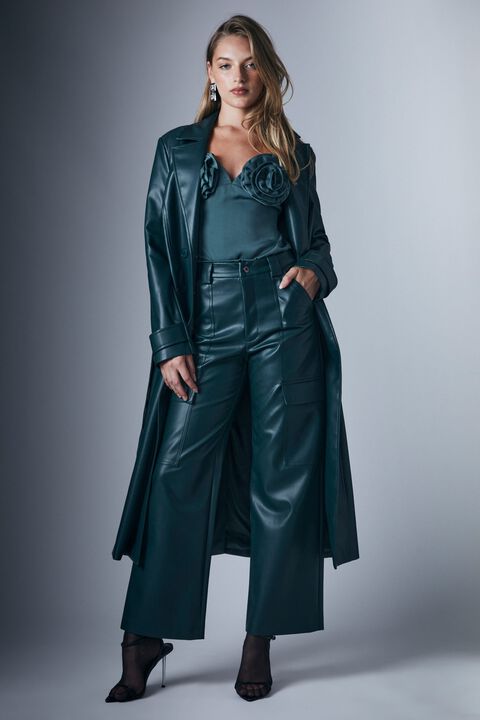 VEGAN LEATHER TRENCH COAT in colour JASPER