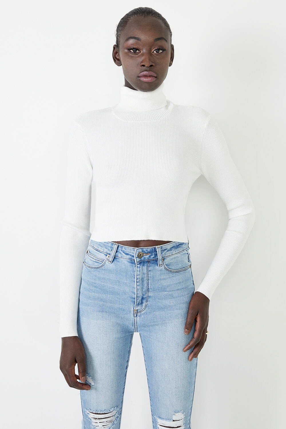 Backless Knit Top in Ivory | Bardot