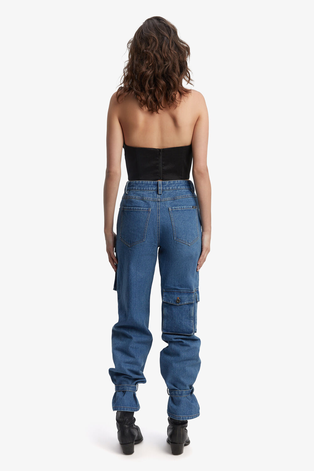 HIGH RISE DENIM CARGO PANT in colour CITADEL