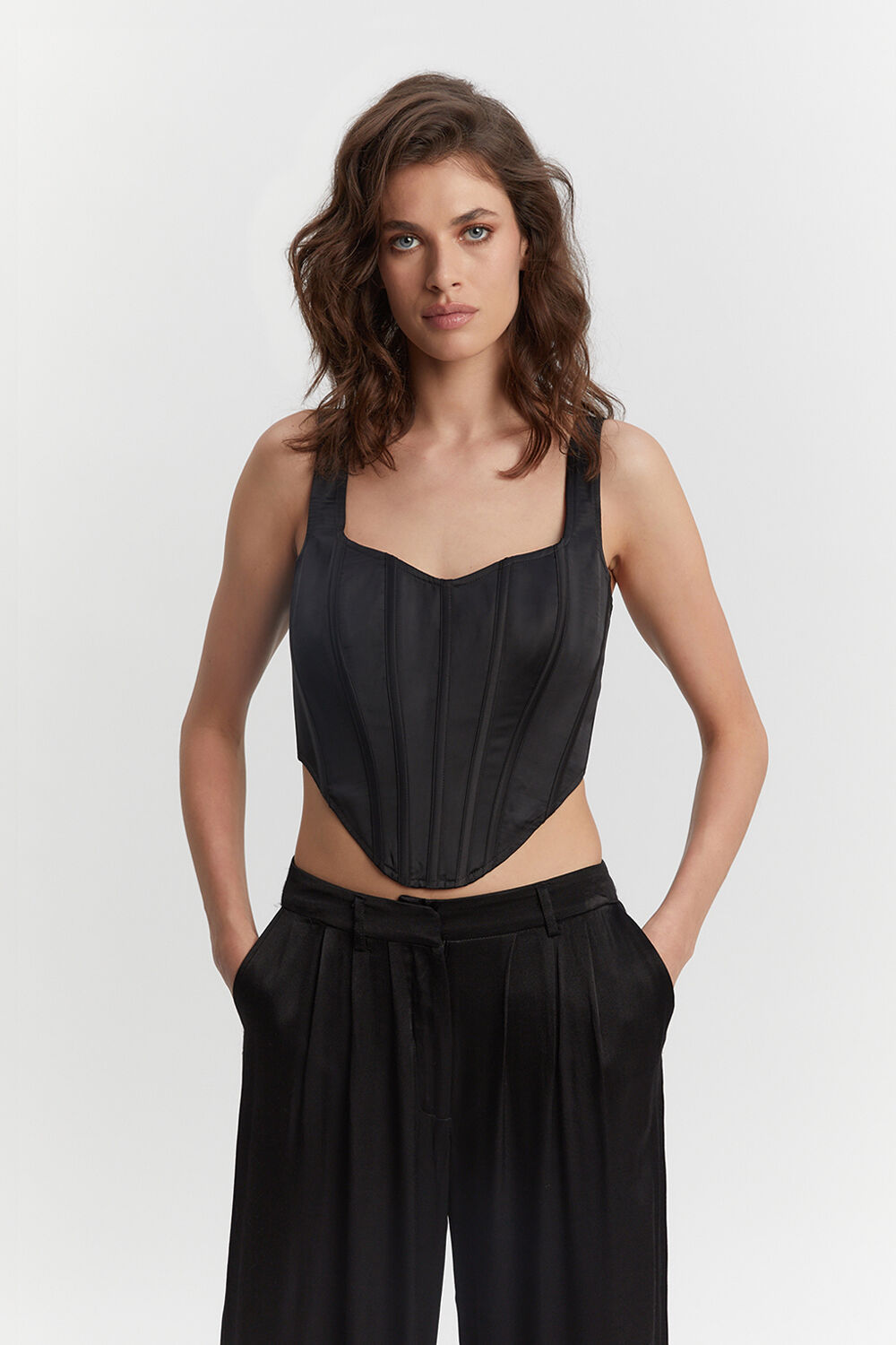 SATIN CORSET BUSTIER in colour CAVIAR