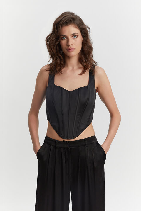 SATIN CORSET BUSTIER in colour CAVIAR