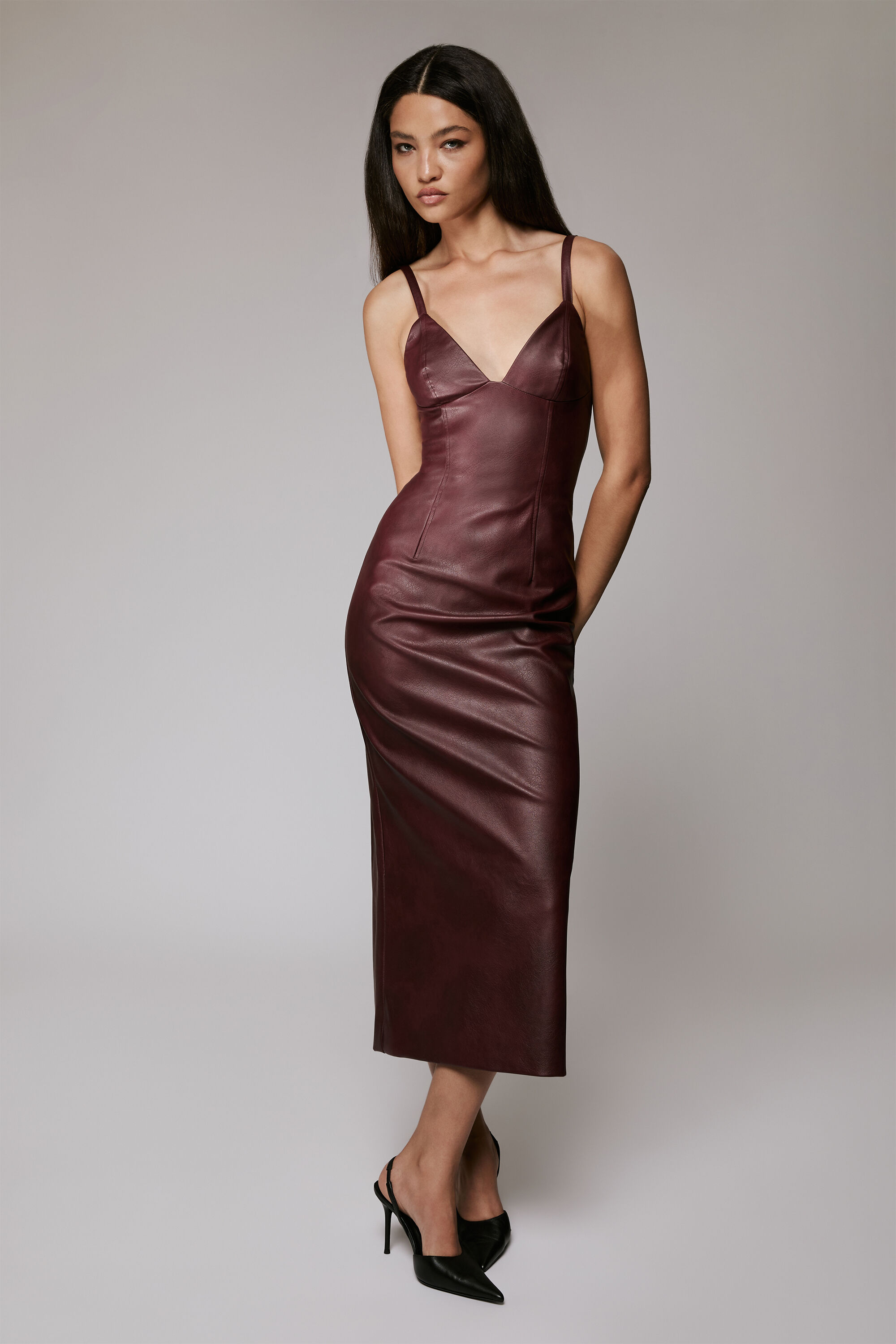 Okinawa Prefecture Akira Midi Dress Sonia Faux Leather Midi Dress Cherry  Red Meshki Xs