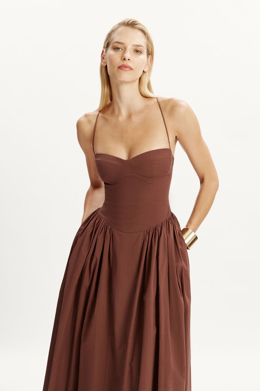 ESTIE COTTON MAXI DRESS in colour CHOCOLATE