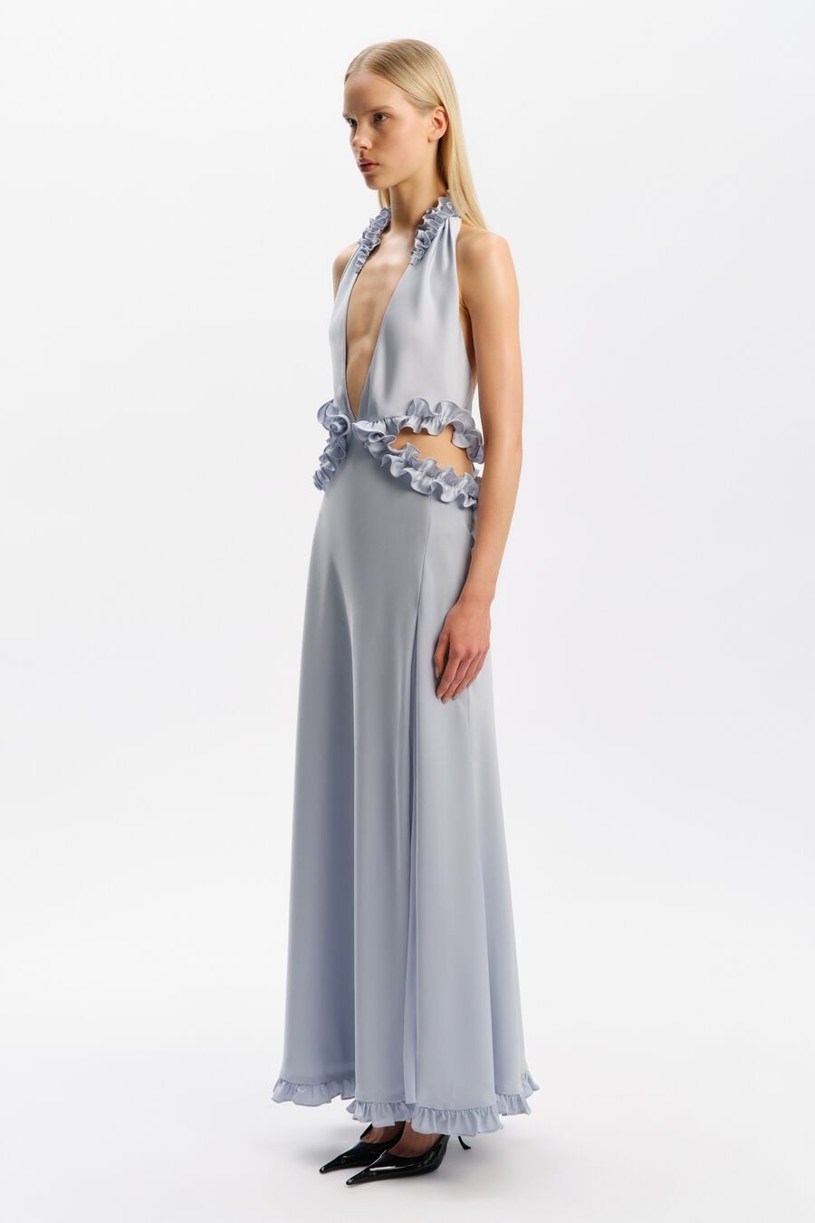 Anes Ruffle Halter Maxi Dress